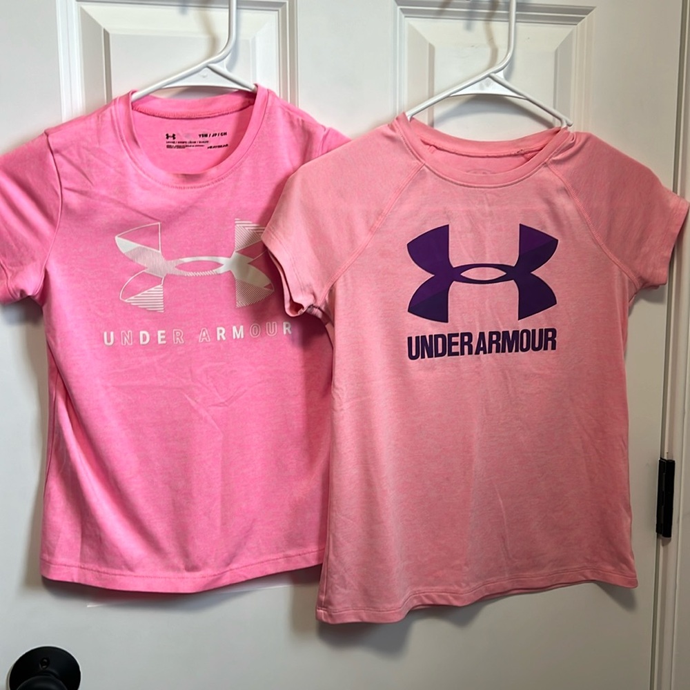Lot of two Under Armour Pink Girls' T-Shirts- size small and medium